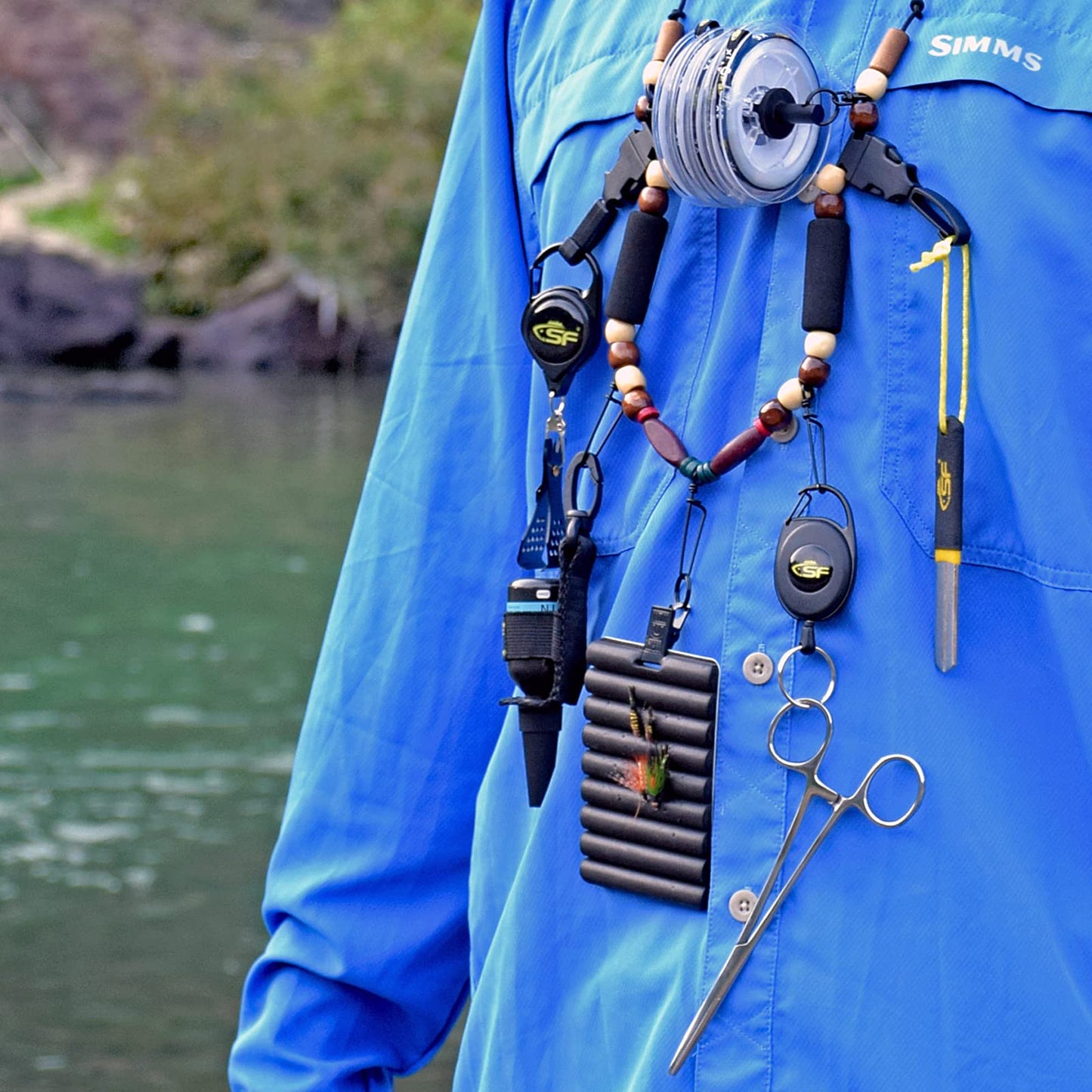 SF Fly Fishing Lanyard Around Neck Unloaded Necklace Black Adjustable Tool Holder with Foam Neck Strap Horizontal Tippet Bar Quick Release for Fishing Accessories(Only Lanyard)