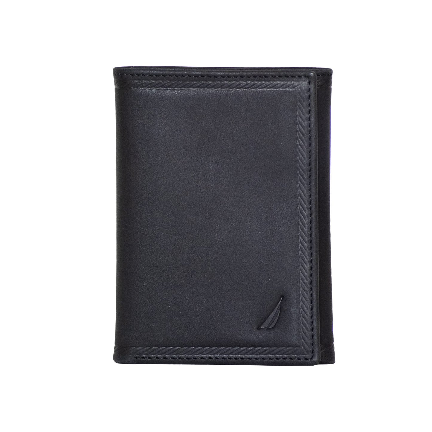 Nautica Mens Classic Sail Trifold Wallet | RFID Blocking Protection | ID Window | 6 Card Slots | 2 Slip Pockets | Genuine Leather | Organization | Durable | Stylish - Black