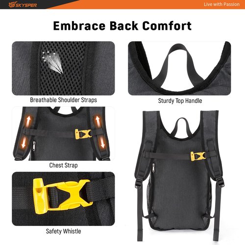 SKYSPER 15L Foldable Hiking Backpack Lightweight Packable Travel Daypack with Chest Strap Small Outdoor Folding Back Pack Collapsible Bag for Women Men (Black)