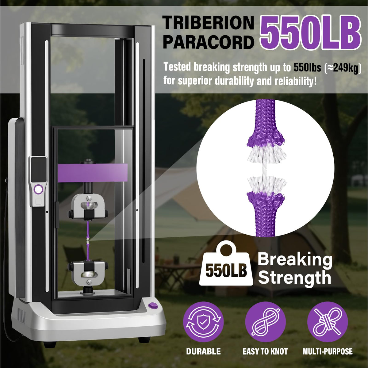 Paracord Rope 550 lb - 500ft 5/32" Parachute Cord 4MM 7-Strand para Cord - Heavy Duty Spool String for Survival,Camping Gear, Survival Bracelet, Clothesline - Purple