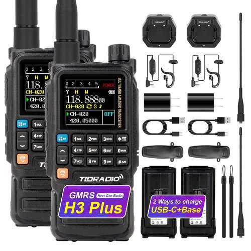 TIDRADIO TD-H3 Plus GMRS Handheld Radio Long Range Walkie Talkies USB-C Charging & Wireless Programming Multi-band Rechargeable Two Way Radios 2500mAh Battery NOAA Weather Radio Frequency Copy -2 Pack