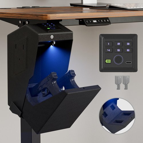 Biometric Pistol Safe LED Light,Quick Access Security Safe with Fingerprint 6-button Backlit Keypad,Auto Open Hidden Hand GunSafe for Bedside Home Nightstand Vehicle Desk (2 GUN UPGRADE)