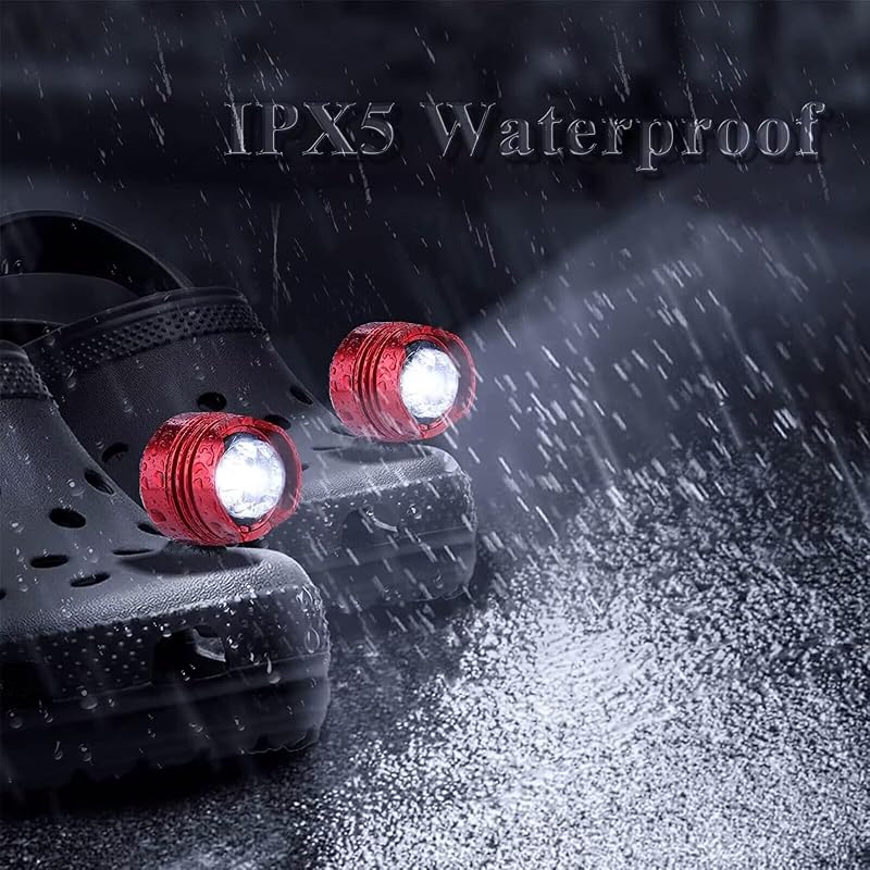 Rechargeable Clog Headlights for Shoes - 2 Pack, Red, 3 Light Modes for Dog Walking, Camping, Running