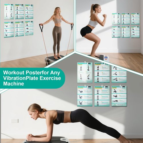 Vibration Plate Exercise Machine Poster - Upgraded 6 Workout Guidance & 10 Pcs Planner & 10 Pcs Double-Sided Clips, Comprehensive Whole Body Wave Vibrating Workout Chart