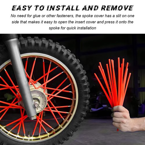 FSTURIOS 72PCS Dirt Bike Spoke Covers, Motorcycle Spoke Skins Wheel Wraps Pipe for 8"-21" Rims, Dustproof Wheelchair Rim Decoration Protector Pipe Trim for Bicycle Dirt Pit Bike (Red)
