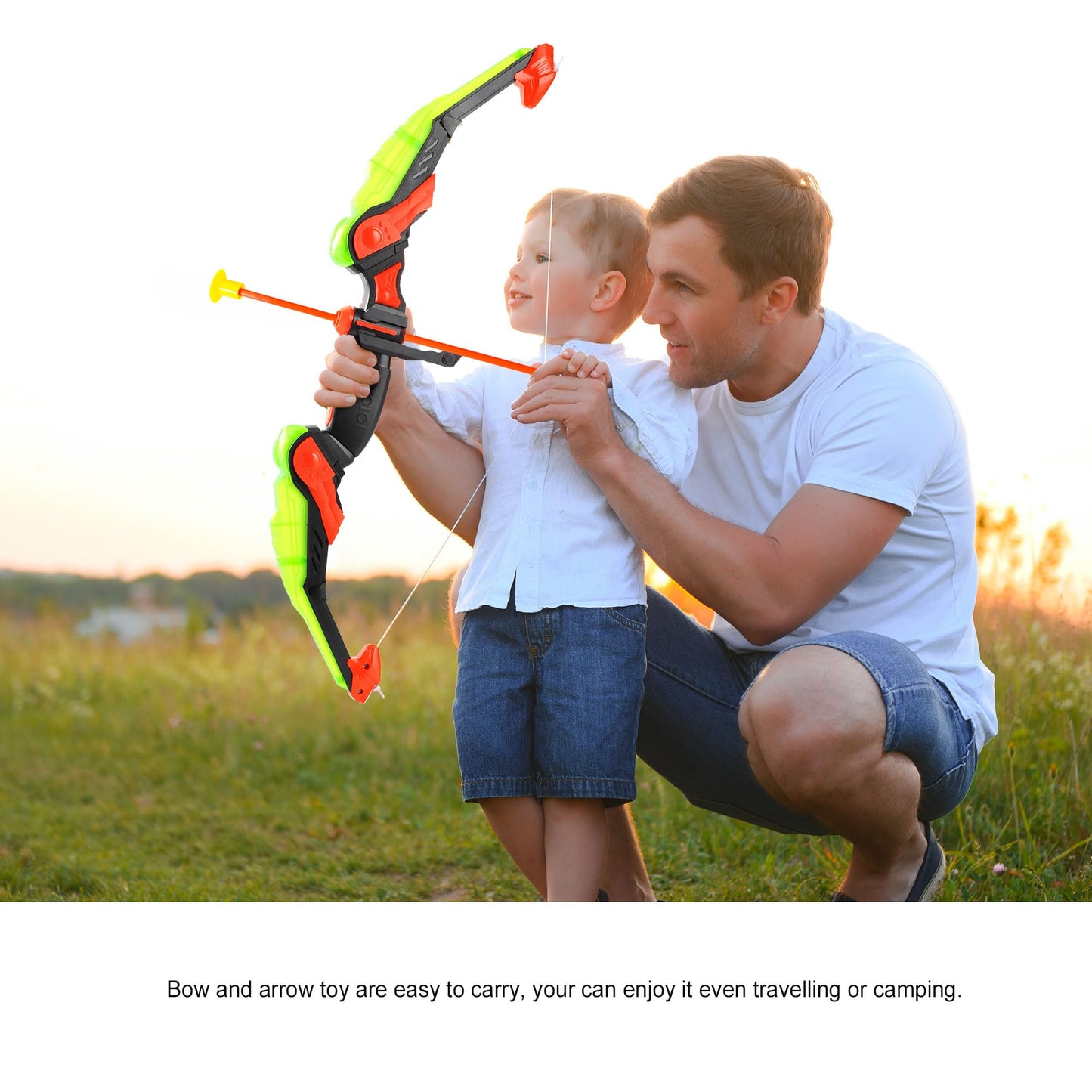 PowerTRC Kids Bow and Arrow Set, Bow and Arrow Set for Kids 8-12 – Kids Archery Set with Target Practice LED Light Up with 10 Suction Cup Arrows & Quiver Outdoor Play Toys (Blue)