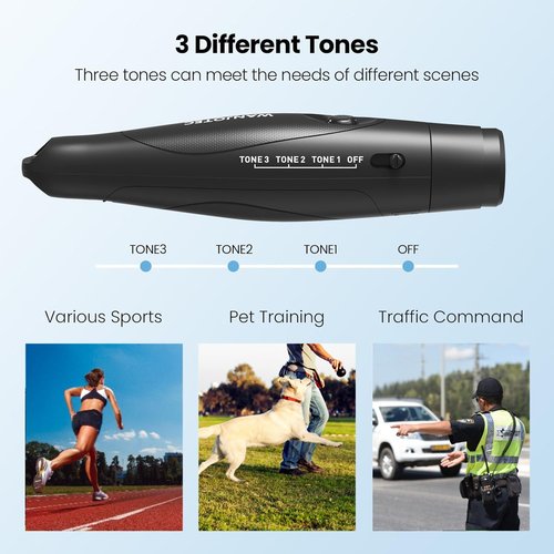 WANJOTEC Electronic Whistle for Teacher Coache, 3 Tones Adjustable 130db Loudest High Volume Handheld Emergency Electric Whistles for Referee, P.E.Outdoor Sports Whistles with Lanyard (Black)