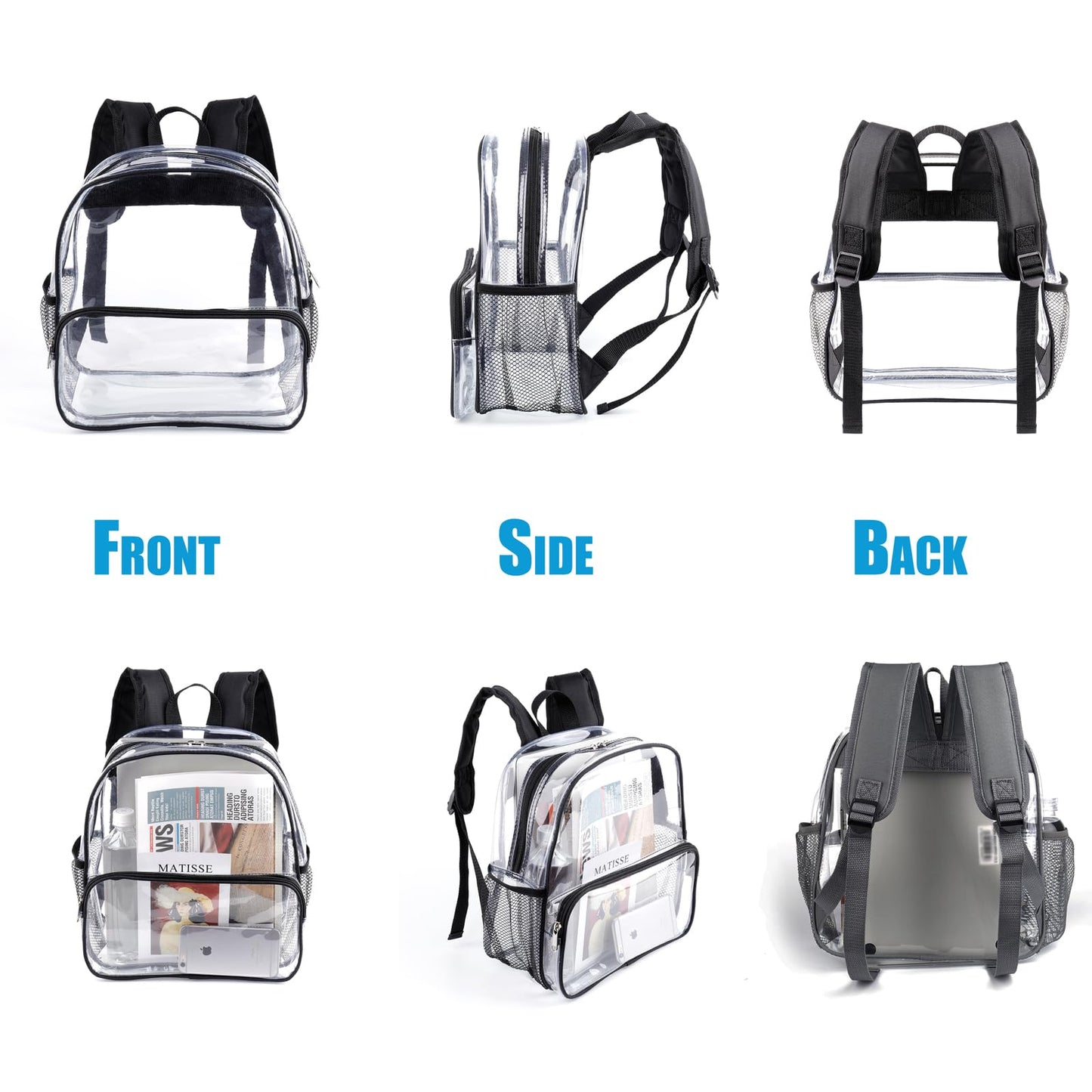 Crosstime Clear Backpack for Stadium Events 12x6x12, Stadium Approved Transparent Bag with Reinforced Straps for Sports, Games, Concerts, Festivals