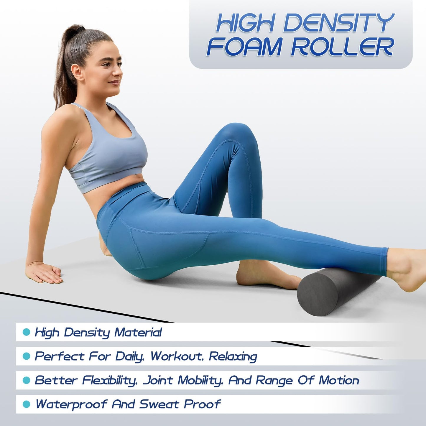 Krightlink 5-in-1 Foam Roller Set, Massage Roller Stick, Massage Ball, Resistance Band for Deep Muscle Massage, Trigger Point Release, Pilates, Yoga (Blue)