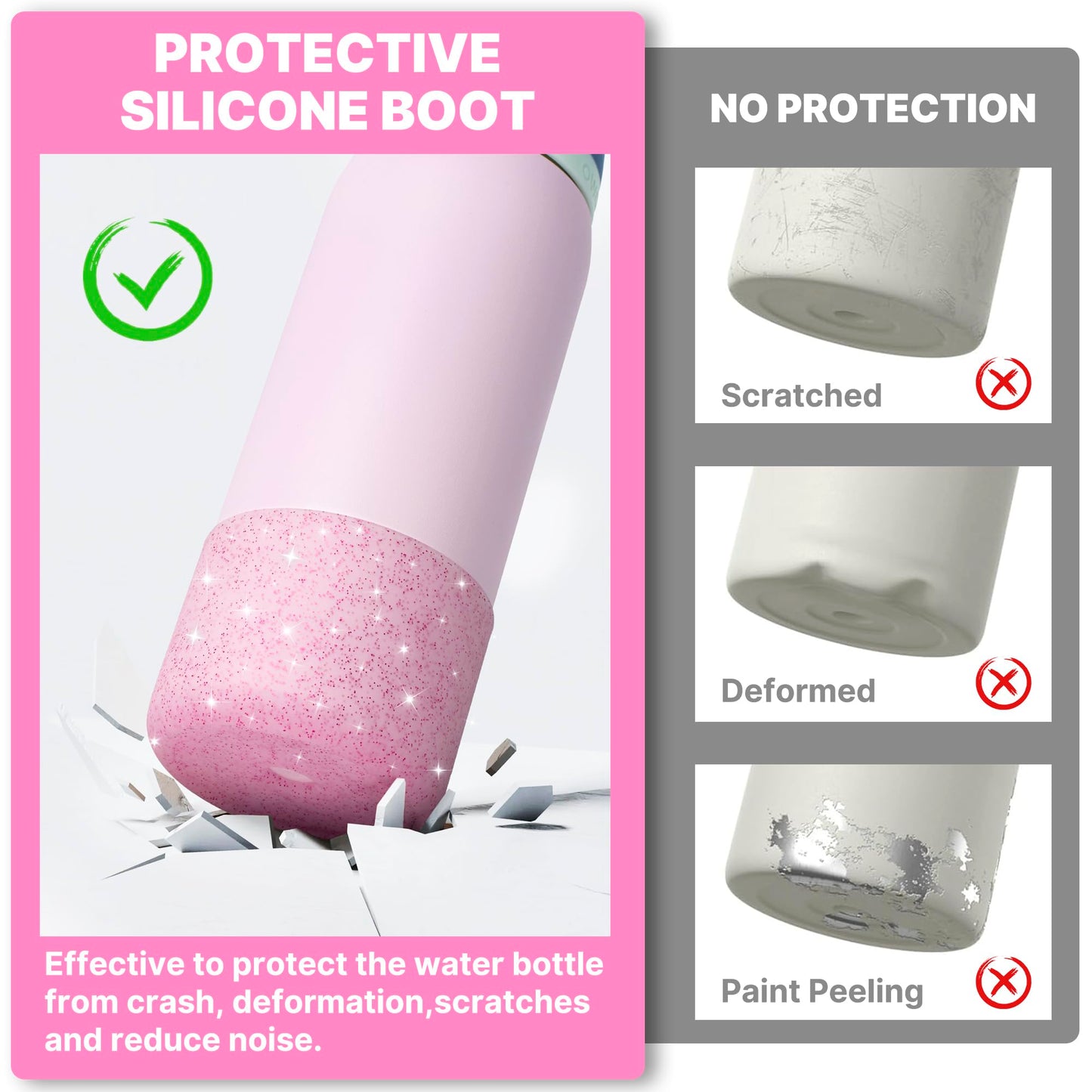 Diumepo Silicone Boot for Owala 24 oz Water Bottle, Anti-Slip Protective Sleeve for Owala Twist & FreeSip & Flip Stainless Steel Water Bottle, Boot Bottom Base for Owala (Glitter Pink)