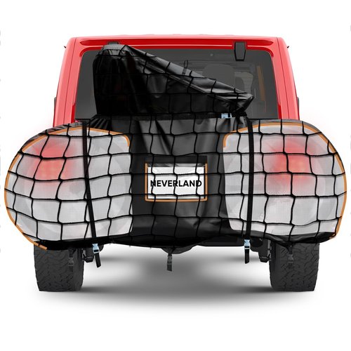 NEVERLAND Bike Cover for Transport on Rack - Heavy Duty 600D Bike Rack Cover for 2 Bikes, Bicycle Cover Outdoor Waterproof on Rear Bike Rack with Clear PVC Panels and Stretch Net