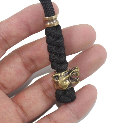 Paracord Knife Lanyard With Brass Wolf-head Bead Paracord Lanyard for Knife EDC Tools Tactical Lanyards (Black, 5 INCHES)