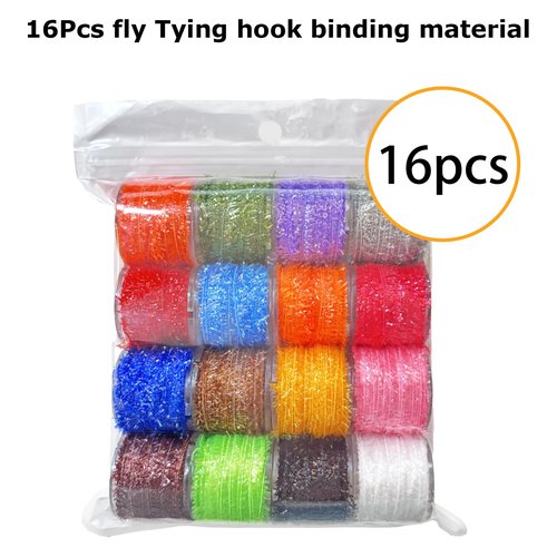 GEBDMA Crystal Flash Chenille Fly Tying Materials 16 Colors Fly Tying Tinsel Sparkling Chenille Lines for Fly Patterns and Crappie Jig Making Supplies