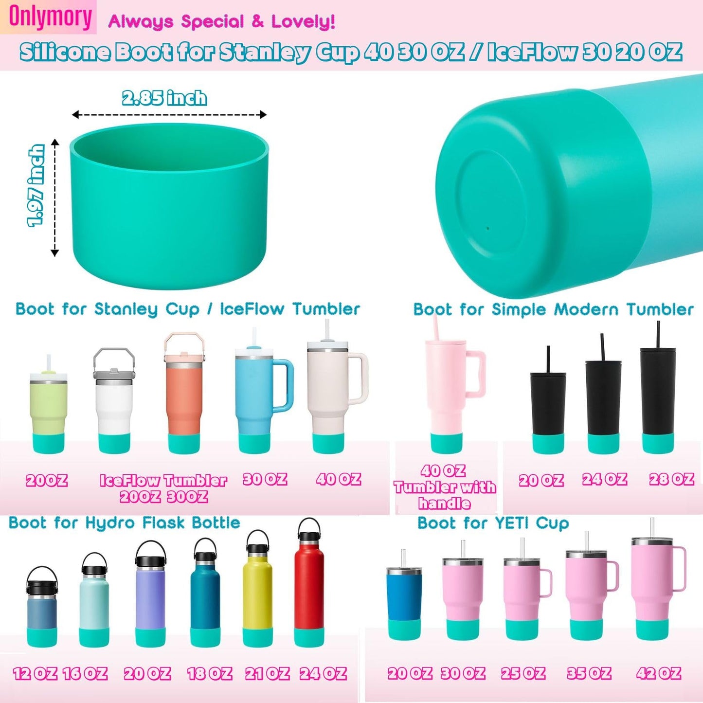 2-Pack Silicone Boot for 40 30 20 OZ Stanley Cup Accessories, Anti-Slip Thick Protective Sleeve Cover for Stanley 20OZ 30OZ Tumbler Ice-Flow 16OZ Bottle, Boots for Yeti Cups Protector Bottom Bumper