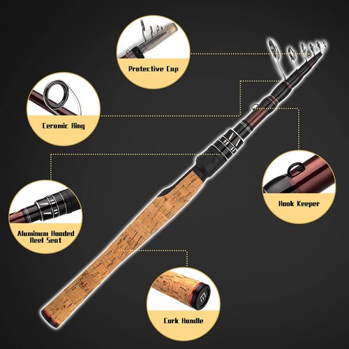 EOW XPEDITE Portable Telescopic Fishing Rods, Spinning & Casting, 24T Carbon Blanks & Solid Carbon Tip, Cork Handle, Travel Rod, Short Collapsible Rods (Rod - Spinning/Action Fast/Power M, 6')