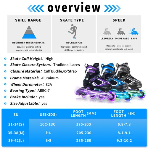 MammyGol Adjustable Inline Skates for Boys Girls Kids Youth with Light up Wheels, Green Beginner Blades Roller Skates for Boys Size 1 2 3 4 Ages 6-12