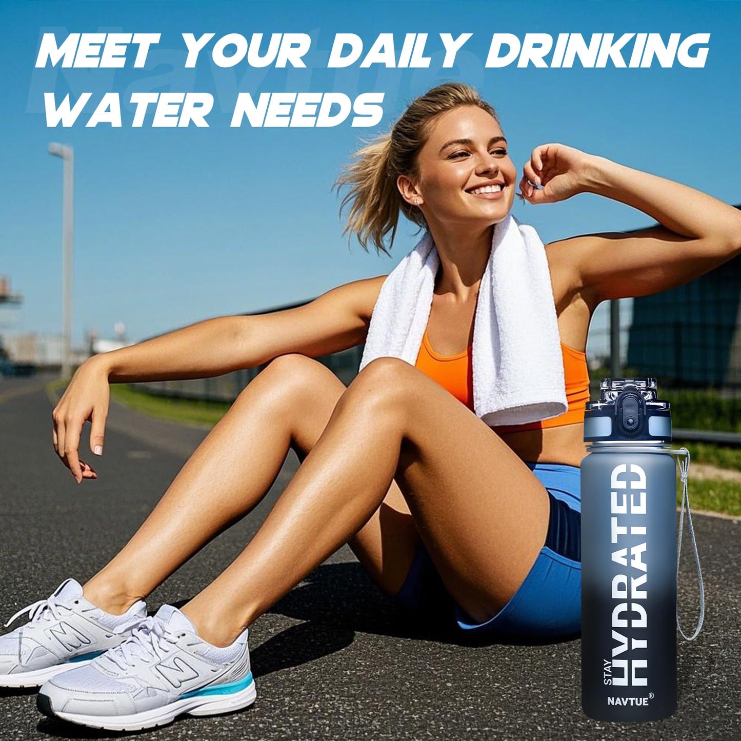 NAVTUE Water Bottle 16.9 oz Motivational Time Marker Tritan Bottle