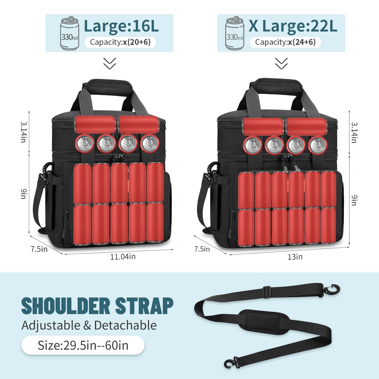 HSHRISH Lunch Box for Men, Large Expandable Insulated Lunch Bag, Durable Leakproof Tactical Cooler Bag for Adults to Work Picnic Beach Day Trips, 16 L, Black