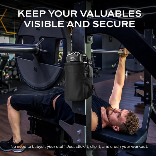 Rlyqant Magnetic Gym Bags for Men & Women, Magnetic Water Holder for Gym with 5 Built-In Magnets & Phone Pouch, Sling Bag Carrier for Fitness, Travel, Sports | Keep Items off Floor B006