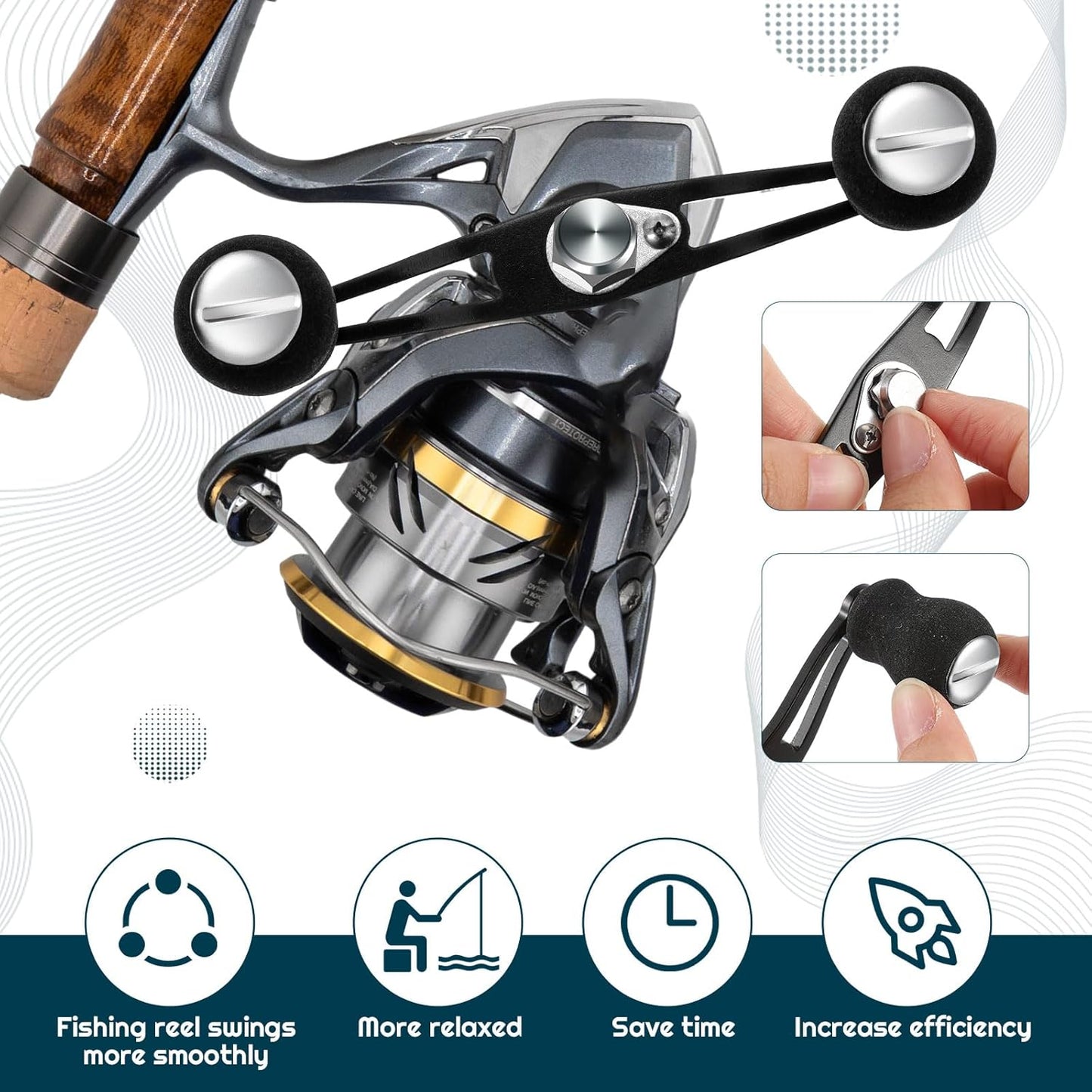 2 Pcs Fishing Reel Handle, Replacement Fishing Baitcaster Reel Handle Rocker with EVA Handles Grip Compatible with Abu Garcia Baitcasting Reels Parts, Left or Right Side Installation