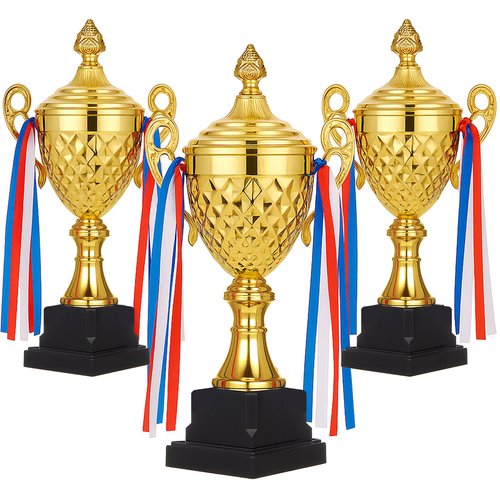 Liliaafar 3 Pcs Large Gold Trophy Award Cup Metal Trophy Cup for Soccer Basketball Sports Competitions Championships Award Ceremony Celebration Party Gift(11.4 x 5.5 Inch)