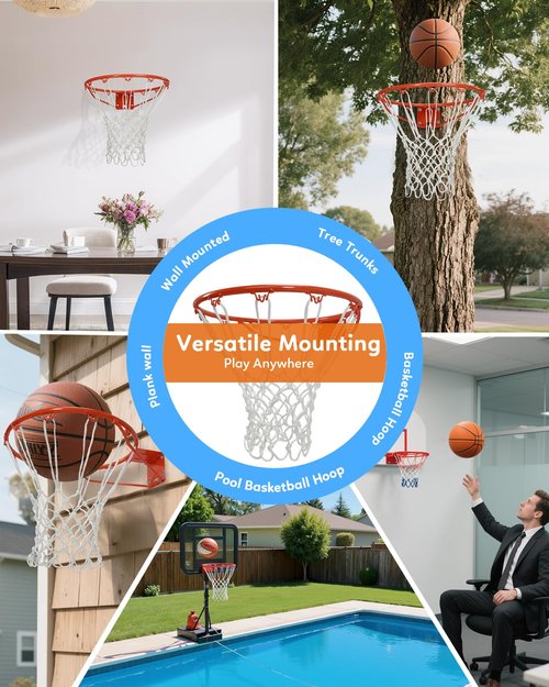 Heavy Duty Replacement Basketball Rim - 18" Solid Steel with Heavy-Duty Net, Pro-Grade Basketball Hoop Rim, Wall-Mount & Hoop Replacement, Double Spring Basketball Hoop Rim & Complete Installation Kit