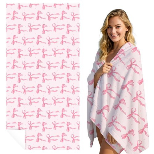 Mahrokh Pink Bow Beach Towel Coquette Beach Towel Gift 60 x 30 Inch Coquette Birthday Pink Bow Party Decorations for Birthday Baby Shower Bridal Shower Bachelorette Party Decor(#3)