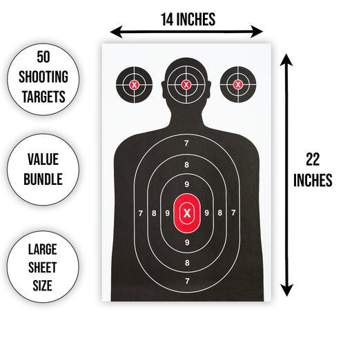 50 Pack Paper Shooting Target for Gun Range - Silhouette Paper Target Practice for Handguns, Rifles, Pistols, Airguns, BB Guns, Pellet Guns, Crossbow, Arrow (14 X 22 inches)