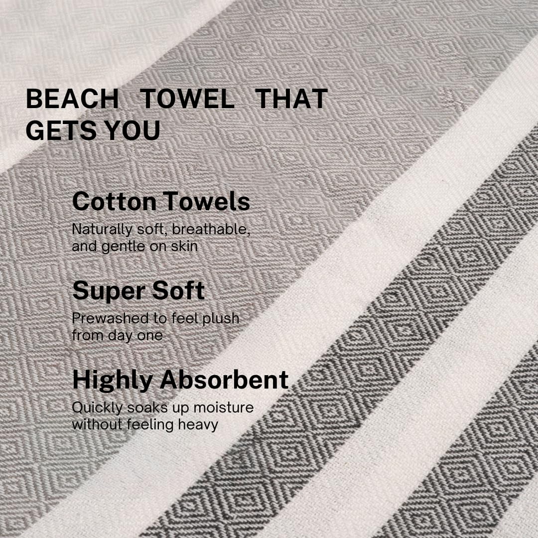 9Threads Cotton Turkish Beach Towel with Towels Oversized 36"x72" Pool Absorbent Extra Large Quick Dry Sand Travel Towel (Mélange Drift, 4 Pack)
