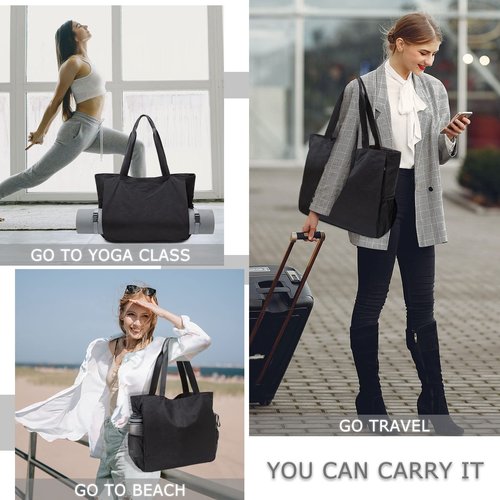 BOCMOEO Yoga Mat Bag, Black, 18*16*6.5 inch, Fits Any Size Mat, Waterproof, 30L Capacity, 7 Pockets, Adjustable Strap, Ideal for Yoga, Gym, Travel
