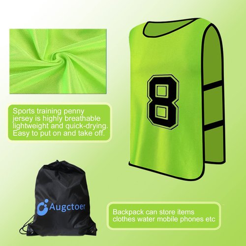 Augctoer Numbered Soccer Pennies, Scrimmage Vest Sports Pinnies, Team Practice Pinnies, Soccer Bibs Training Vest for Adult Youth (6pcs)-GREEN-M