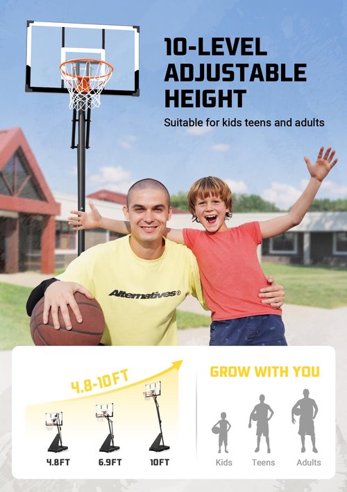 Aimking Basketball Hoop Outdoor System with 44 Inch Backboard, 4.8FT-10FT Height Adjustable Basketball Goal System for Youth/Teens/Adults Indoor Outdoor Pool