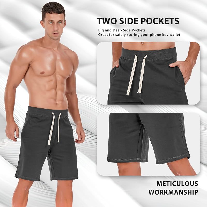 Mens Casual Cotton Sweat Shorts with Pockets - Anchor Gray, Large (AMY COULEE)