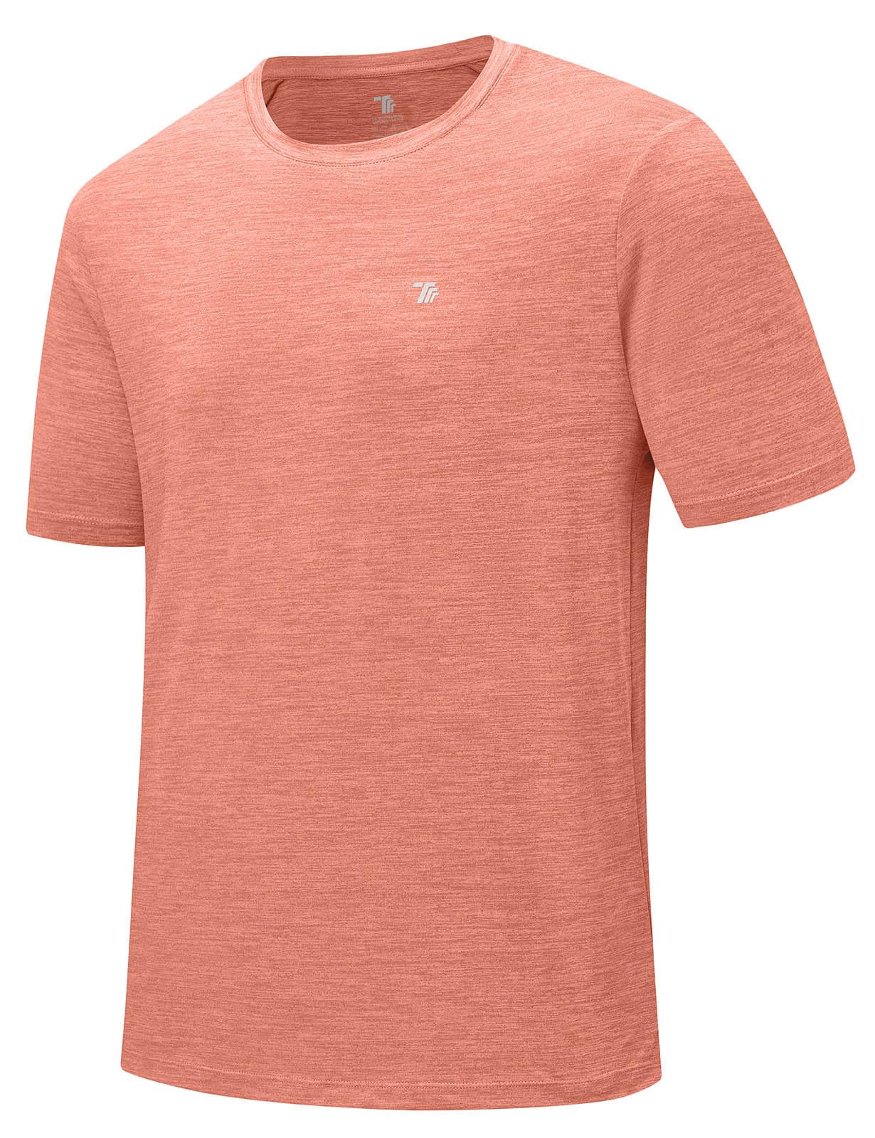 Rdruko Men's Workout Shirts Moisture Wicking Dry Fit Short Sleeve Lightweight UPF 50+ Athletic Running Gym Active T Shirts,Orange Powder,L