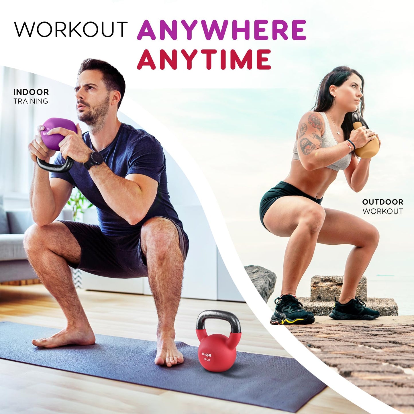 Yes4All Kettlebell, 10 LB Neoprene Coated Cast Iron Kettlebells, Wide Grip Handle & Flat Bottom for Swings, Squats, Deadlifts, Push Ups & Full Body Training at Home Gym