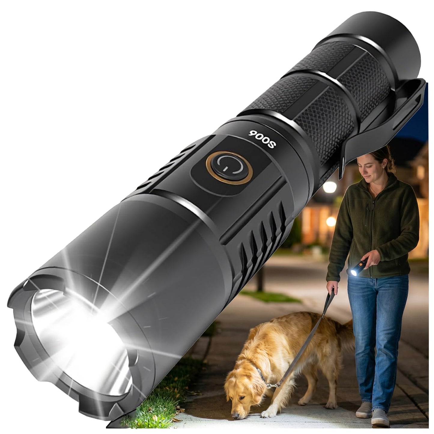 Rechargeable Flashlight,2000 Lumen Tactical Flashlight,Dog Walking Flashlight Fits Pocket & Backpack Clip,IPX4 Waterproof EDC Flashlight for Hiking Camping Car Emergency,USB-C Compact LED Torch