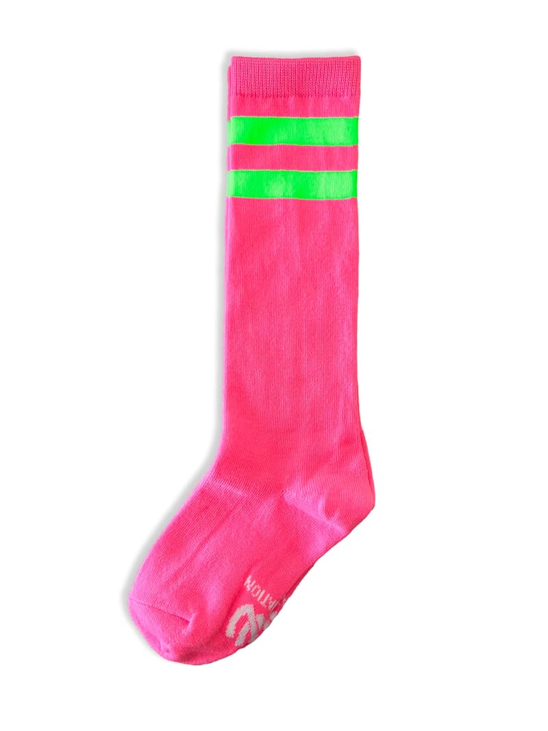 Neon Nation Unisex Kids Knee-High Sport Socks with Neon Pink & Neon Green Stripes - One Size