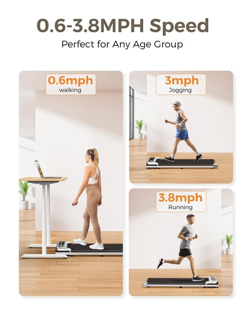 Yagud Under Desk Treadmill, Walking Pad for Home and Office, 2.5 HP Portable Walking Jogging Running Machine with Remote Control and LED Display, Silver