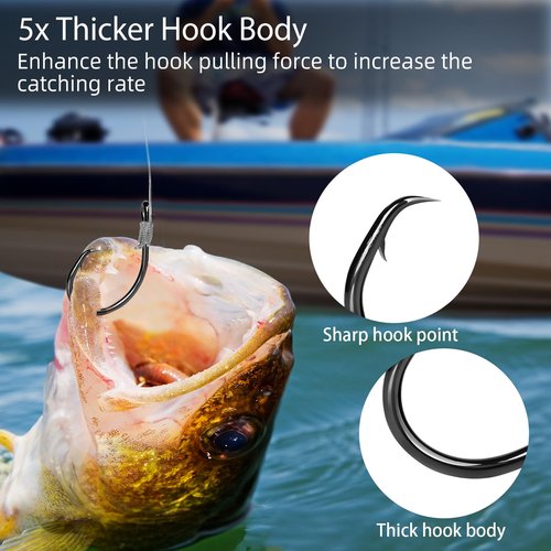 FishTrip Circle Hooks Saltwater 25pcs,in-Line Circle Fishing Hooks 5X Strong for Catfish,Black/High Carbon Steel/Non-Offset/Closed Eye/Wide Gap for Striped Bass Salmon (Size 6/0)