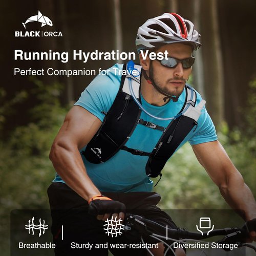BLACK ORCA Running Vest for Women Men Hydration Vest with 2L Water Bladder Lightweight Reflective Runners Vest for Hiking, Cycling, Trail, Running, Marathons