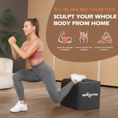 BODYRHYTHM Multi-Functional Total Body Workout Box for Hip Thrust, Glute Bridge, Box Jump Training, Hip Thrust Bench Booty Workout Box Platform.