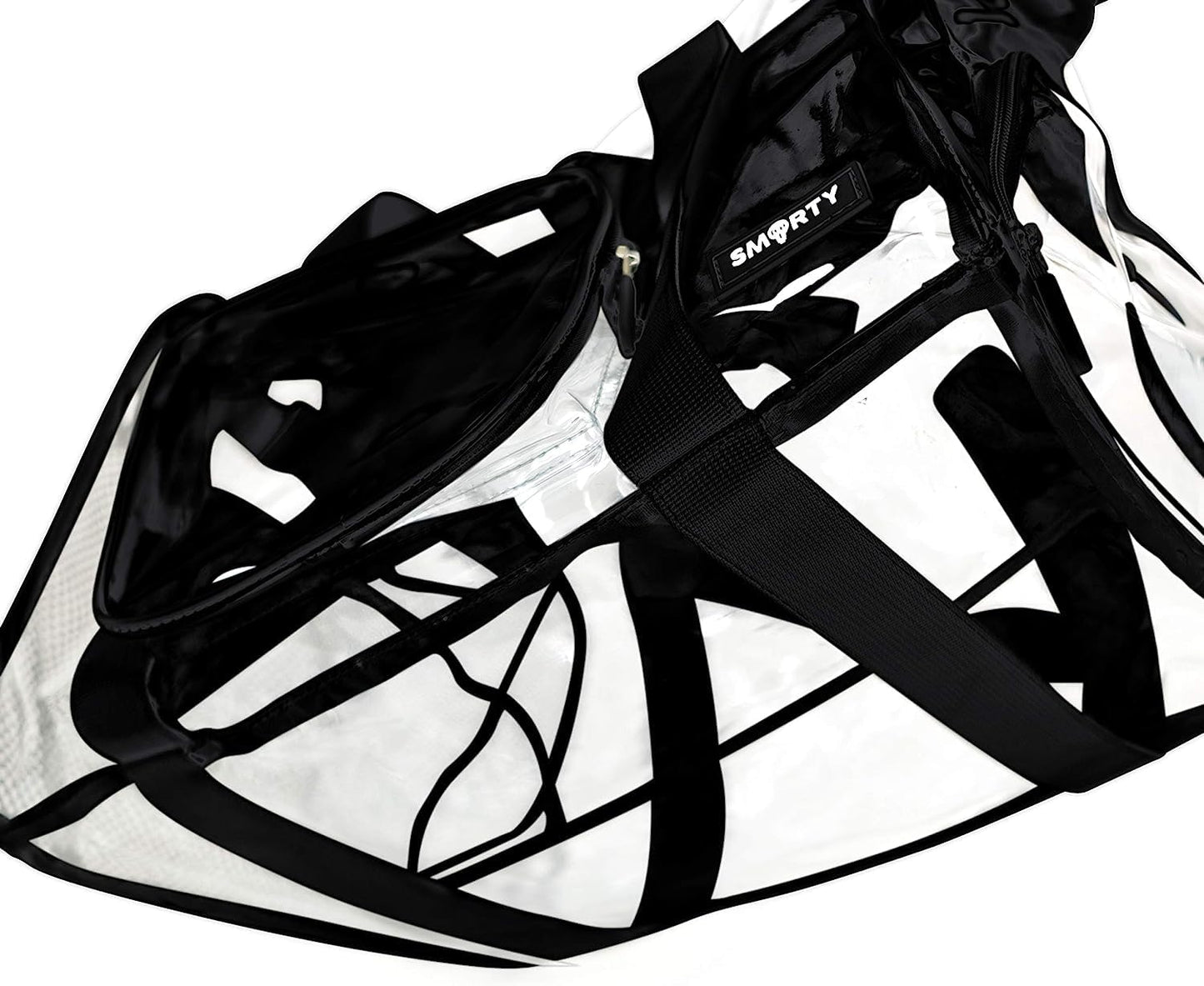 TXSN Heavy Duty Large Clear Duffel Gym Bag with Clear Bottom Transparent All Sides Shoe Pocket Removable Shoulder Strap for Men Women Fitness Security Check, Black