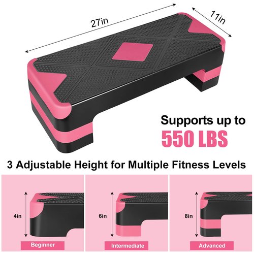 HaoKang Adjustabl Aerobic Stepper Fitness Step Platform Health Workout for Sports Training Black-Red