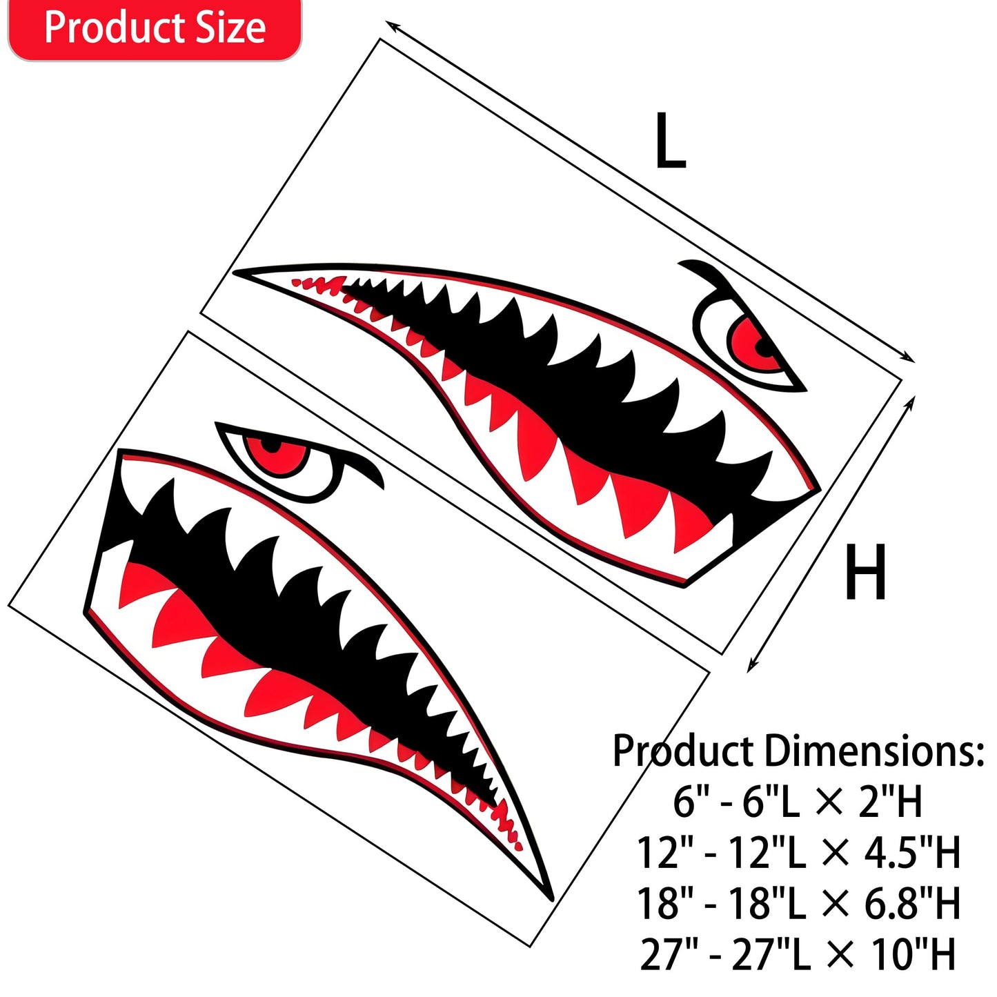 Kayak Stickers, PVC Waterproof Shark Teeth Mouth Decals for Fishing Boat, Kayak Accessories (Flying Tiger Shark, 12")
