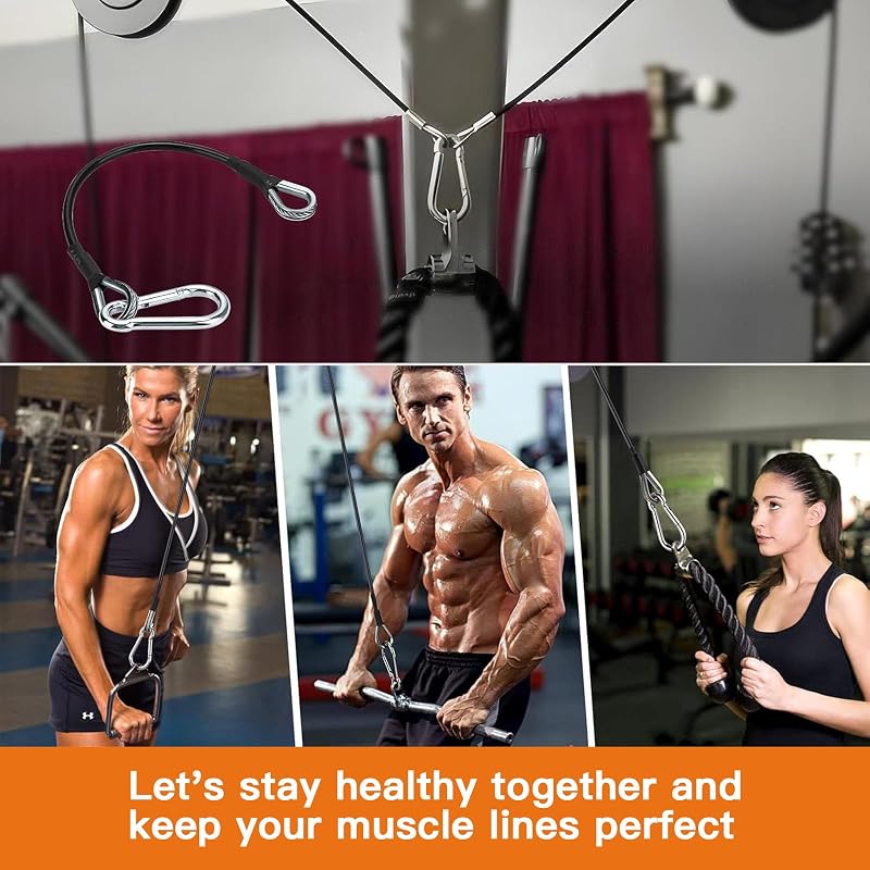 39 Inch 2-Pack Gym Extension Cables with Carabiners - Heavy Duty 5mm Steel Wire Rope for Home Gym