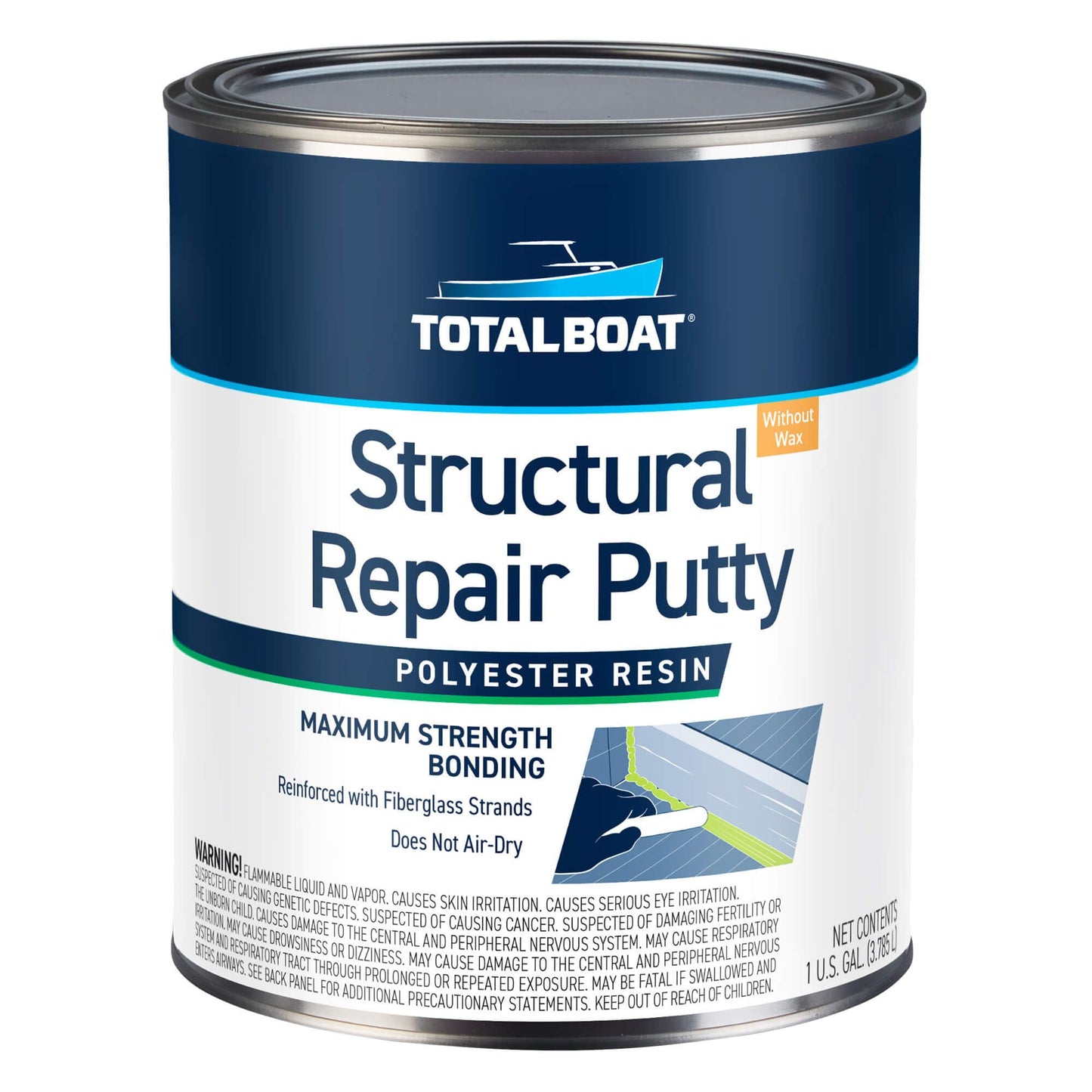 TotalBoat Polyester Structural Repair Putty - Marine Grade Long Strand Fiber Fiberglass Reinforced Filler for Boat and Automotive Repair (Gallon Kit)