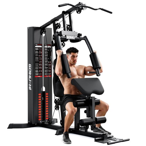 GOIMU Home Gym, M1 Workout Station with 140LBS Weight Stack, Multifunctional Home Gym Equipment with Pulley System & Adjustable Seat for Full Body Strength Training (M1 PRO)