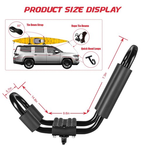 FORWODE Heavy Duty Kayak Roof Rack, 2 Pair J-Bar Kayak Rack with 4 Ratchet Tie, 4 S-Hook Ratchet Straps, 4 Anchor Belts for Kayak Canoe Boat Surf Ski on SUV Car Truck Crossbar