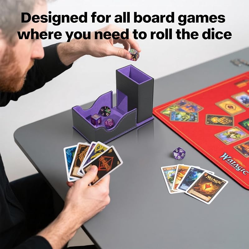 Stepane 3-in-1 Dice Tower and Tray Foldable, Black/Violet Variation
