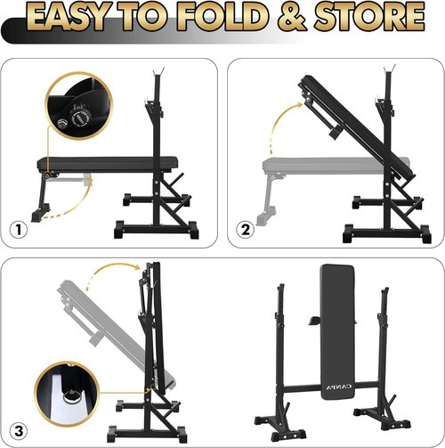 CANPA Bench Press, Olympic Weight Bench with Squat Rack Multi-Function Workout Bench Adjustable Barbell Rack Stand Strength Training Home Gym